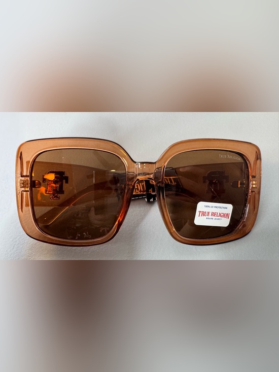 True Religion Accessories - True Religion Women's Square Oversized transparent Sunglasses Amber Brown gold
